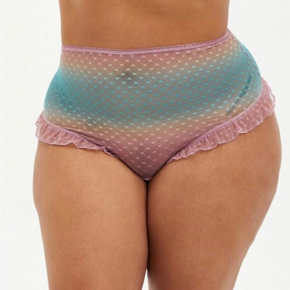 Torrid Heart Mesh Ruffle High-Rise Thong Panty